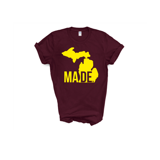 Made In Michigan Shirt  Maroon